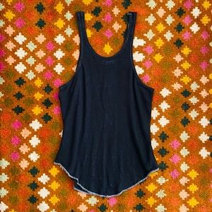 Shaina Mote Marin Tank Black Linen Racer Back Scoop Top Contrast Trim